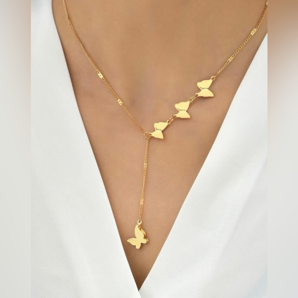 ❀ Elegant Gold Butterly Charm Y-Lariat Drop Necklace